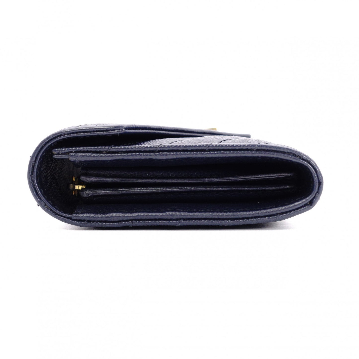 SAINT LAURENT Cassandra Long Wallet, Leather, Navy, Gold Hardware