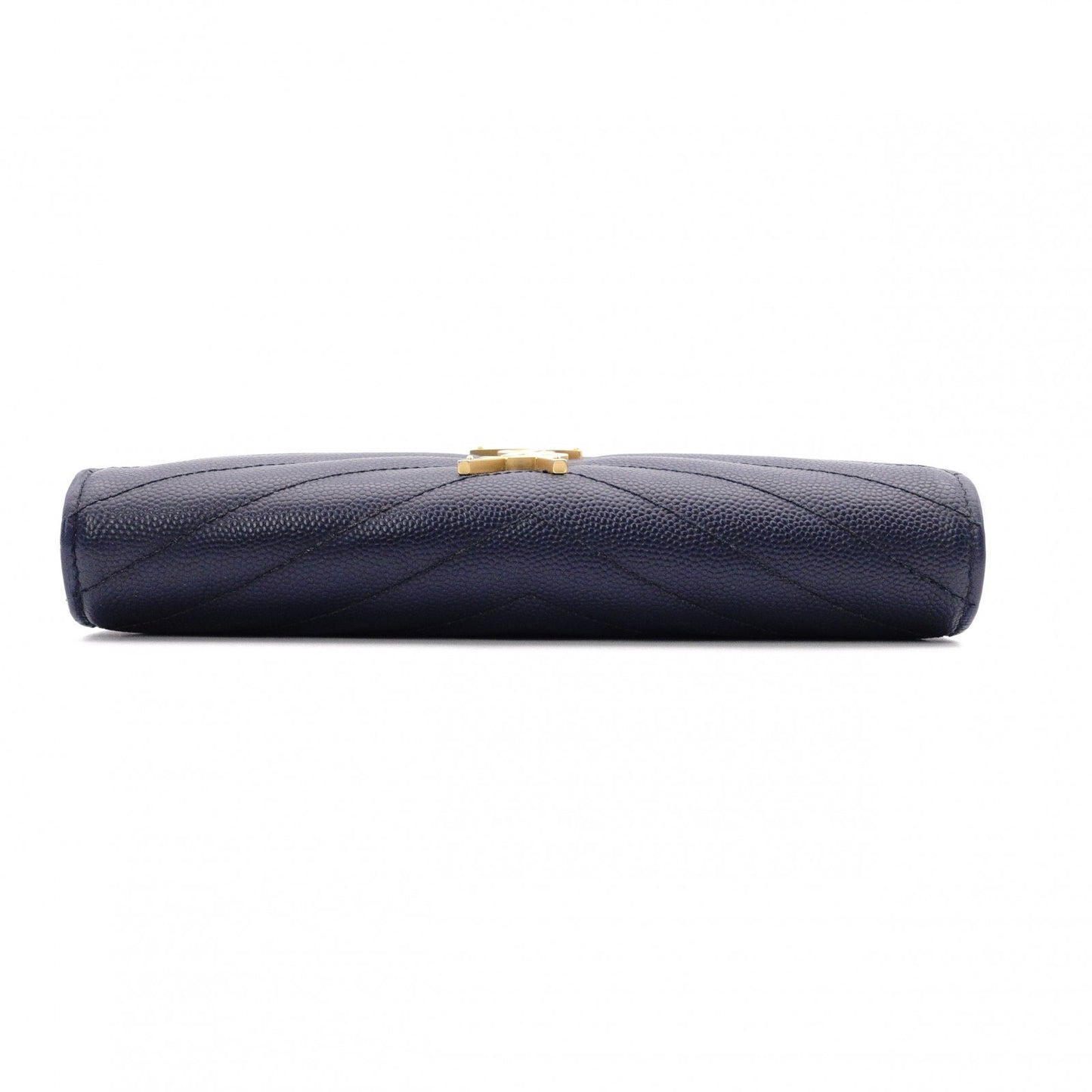 SAINT LAURENT Cassandra Long Wallet, Leather, Navy, Gold Hardware