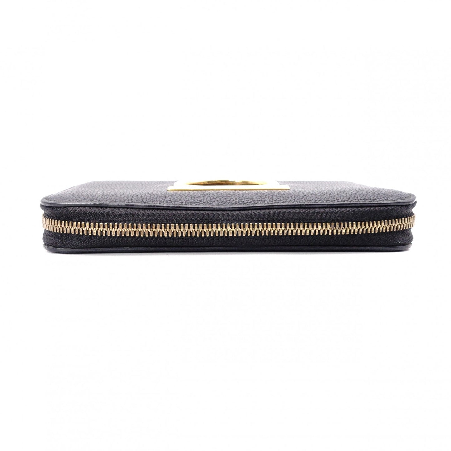 Salvatore Ferragamo Round Zipper Gancini Long Wallet, Leather, Black with Gold Hardware
