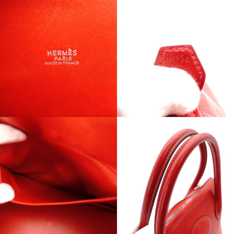 HERMES Bolide 31 Leather Handbag Red 2-Way □I Stamped Shoulder Strap Silver Hardware 7-10-527