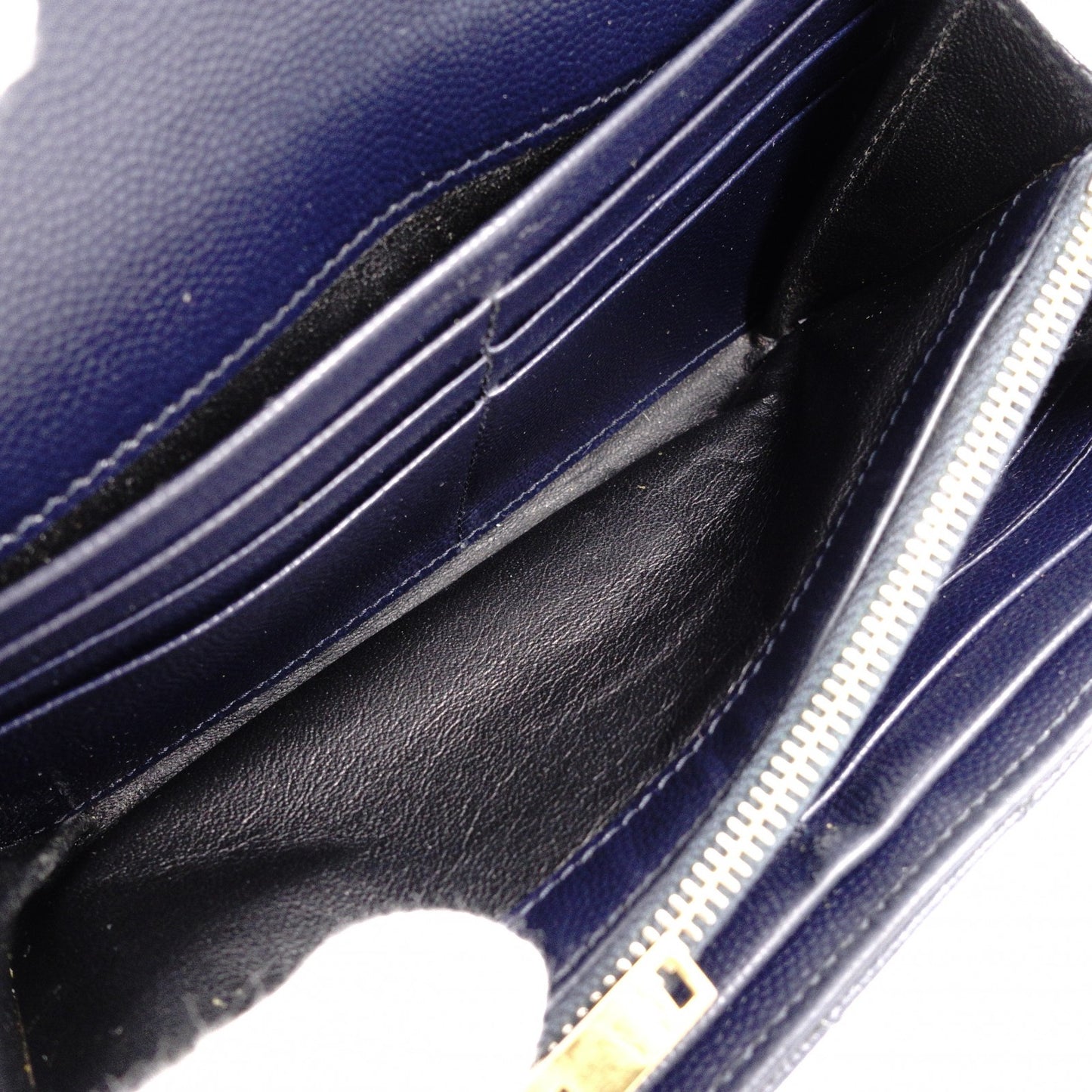 SAINT LAURENT Cassandra Long Wallet, Leather, Navy, Gold Hardware