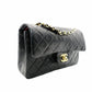CHANEL Matelassé Double Flap Classic Chain Shoulder Bag Black Lambskin Black Gold Hardware 7-8-605