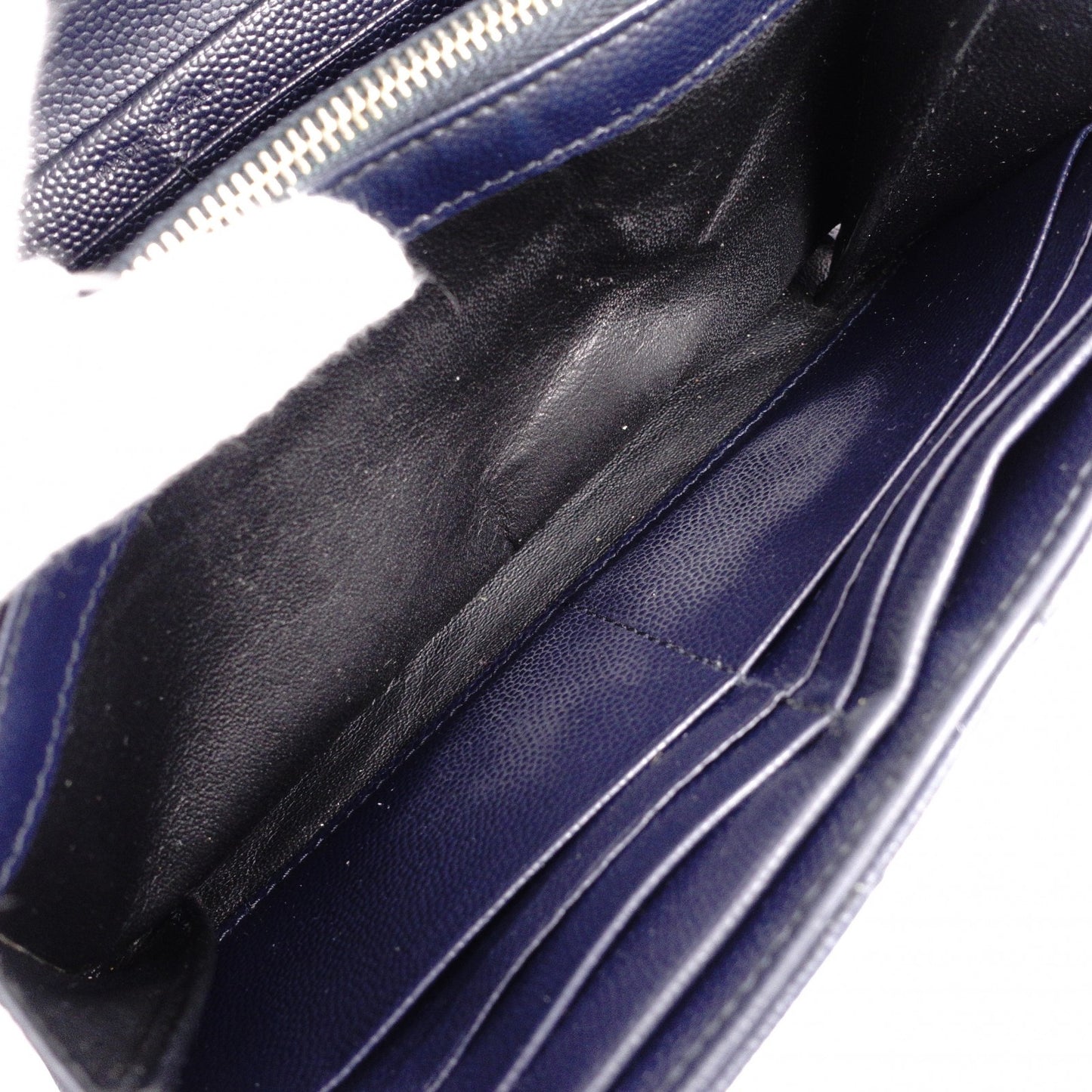 SAINT LAURENT Cassandra Long Wallet, Leather, Navy, Gold Hardware