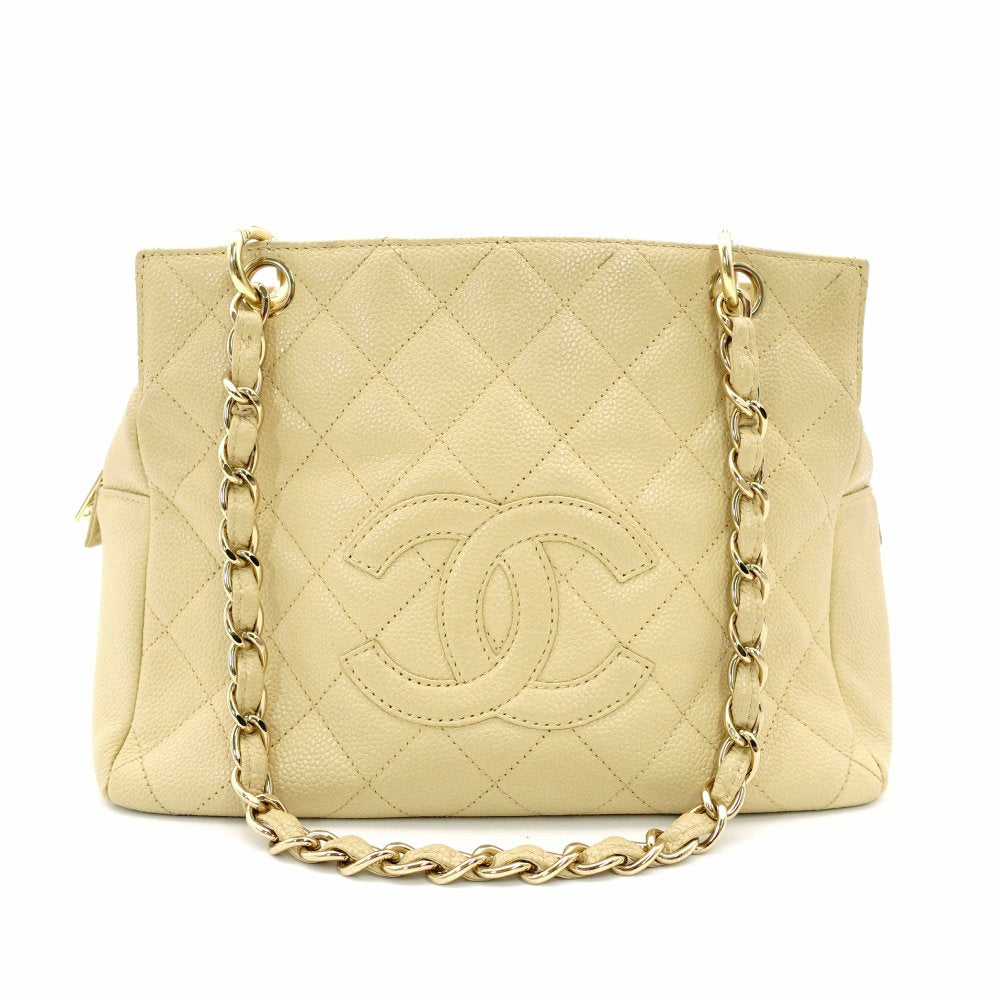 CHANEL Matelassé Caviar Leather Chain Shoulder Bag Beige Leather Shoulder 7-11-070