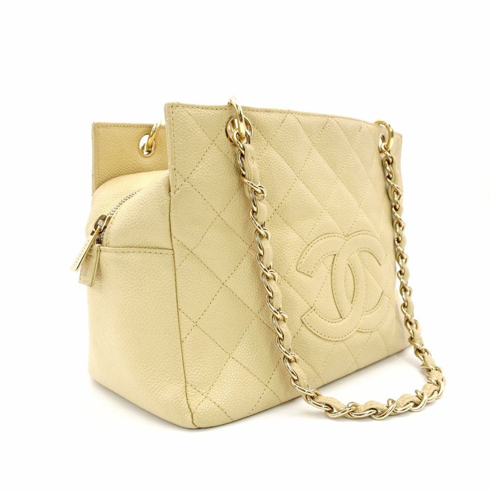 CHANEL Matelassé Caviar Leather Chain Shoulder Bag Beige Leather Shoulder 7-11-070