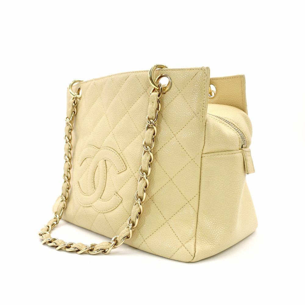 CHANEL Matelassé Caviar Leather Chain Shoulder Bag Beige Leather Shoulder 7-11-070