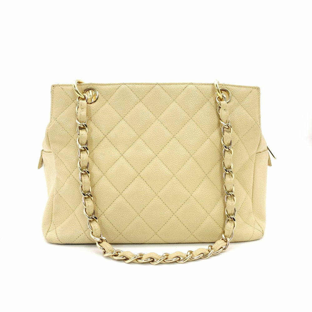 CHANEL Matelassé Caviar Leather Chain Shoulder Bag Beige Leather Shoulder 7-11-070
