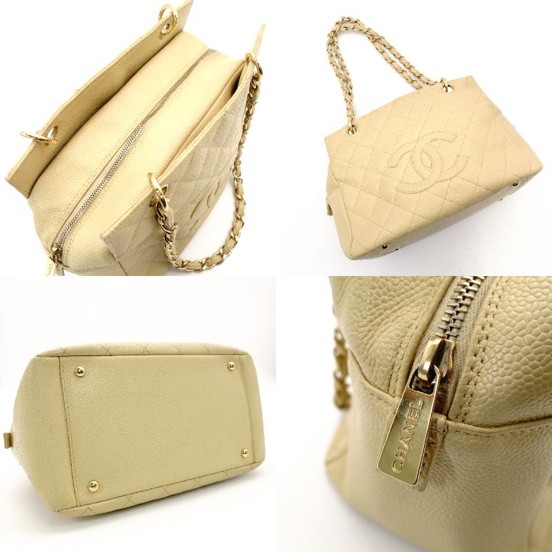CHANEL Matelassé Caviar Leather Chain Shoulder Bag Beige Leather Shoulder 7-11-070