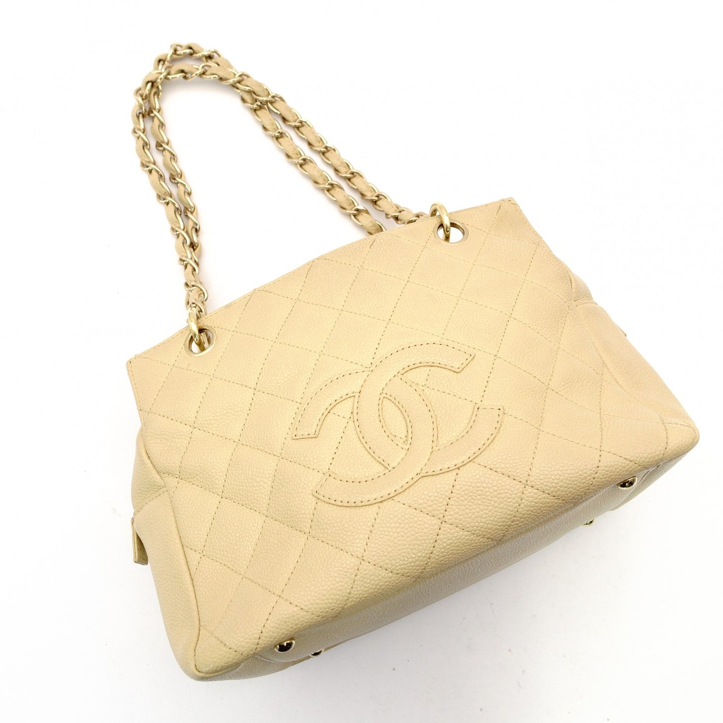 CHANEL Matelassé Caviar Leather Chain Shoulder Bag Beige Leather Shoulder 7-11-070