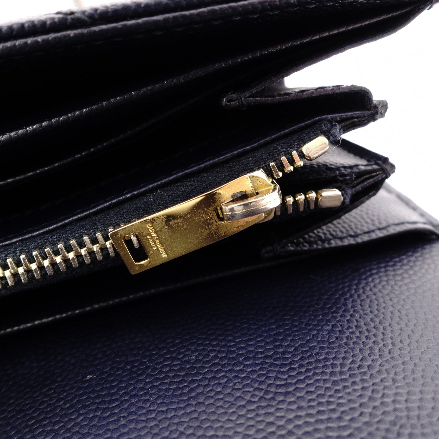 SAINT LAURENT Cassandra Long Wallet, Leather, Navy, Gold Hardware