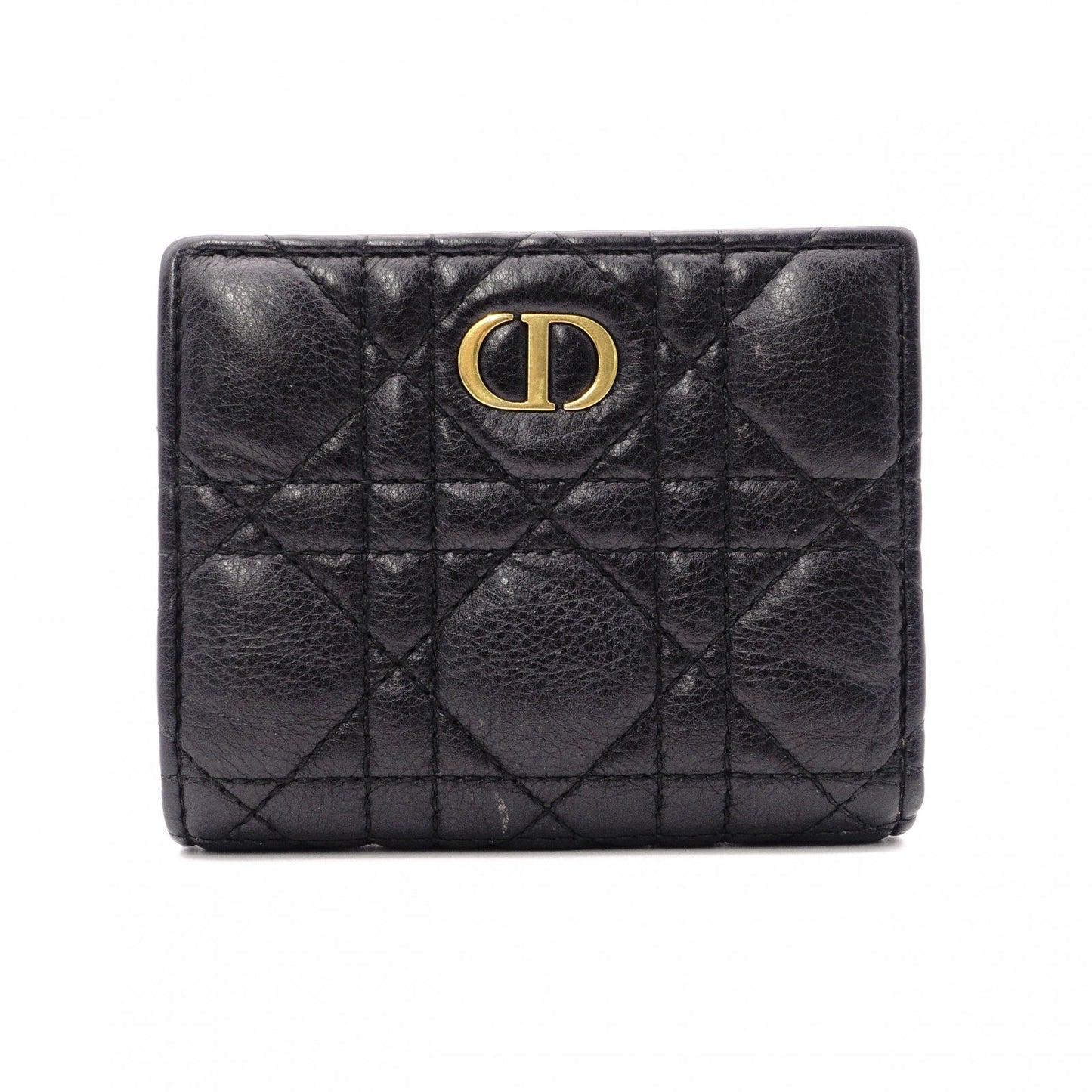 Christian Dior Cannage Bifold Wallet, Leather, Black and Beige, CD Logo