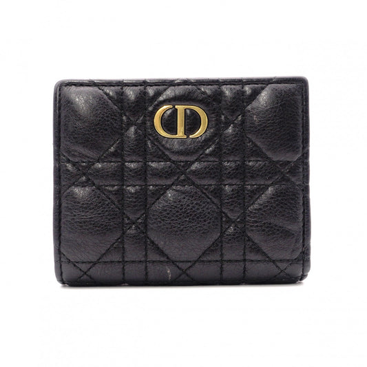 Christian Dior Cannage Bifold Wallet, Leather, Black and Beige, CD Logo
