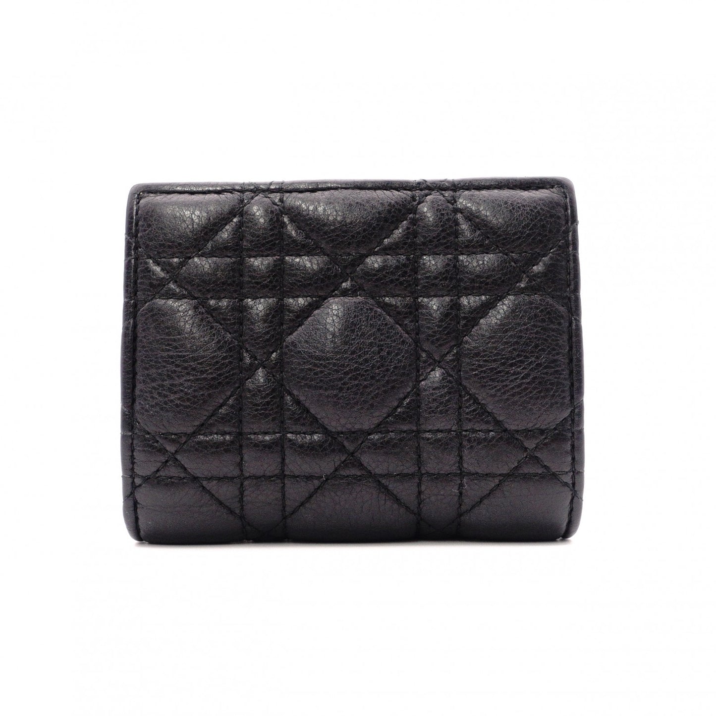 Christian Dior Cannage Bifold Wallet, Leather, Black and Beige, CD Logo