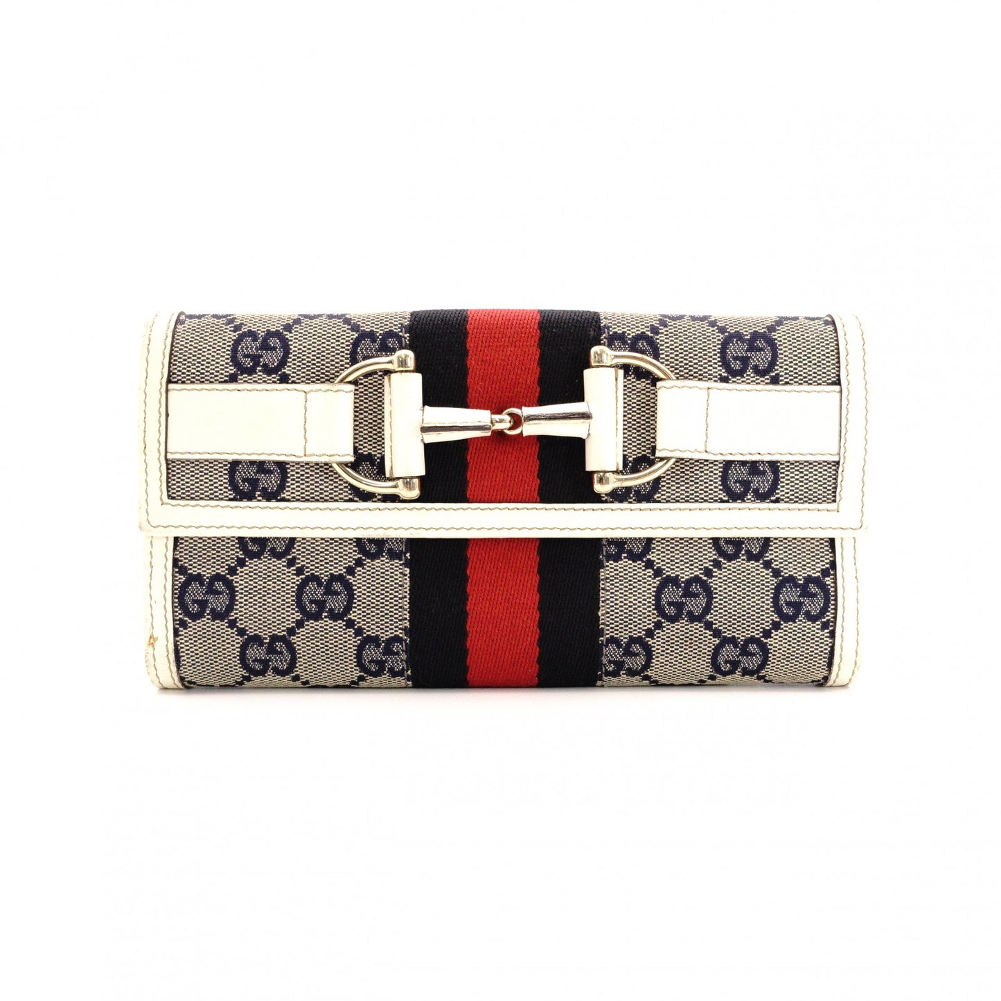 GUCCI Horsebit GG Canvas Long Wallet, Canvas and Leather, Beige