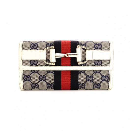 GUCCI Horsebit GG Canvas Long Wallet, Canvas and Leather, Beige