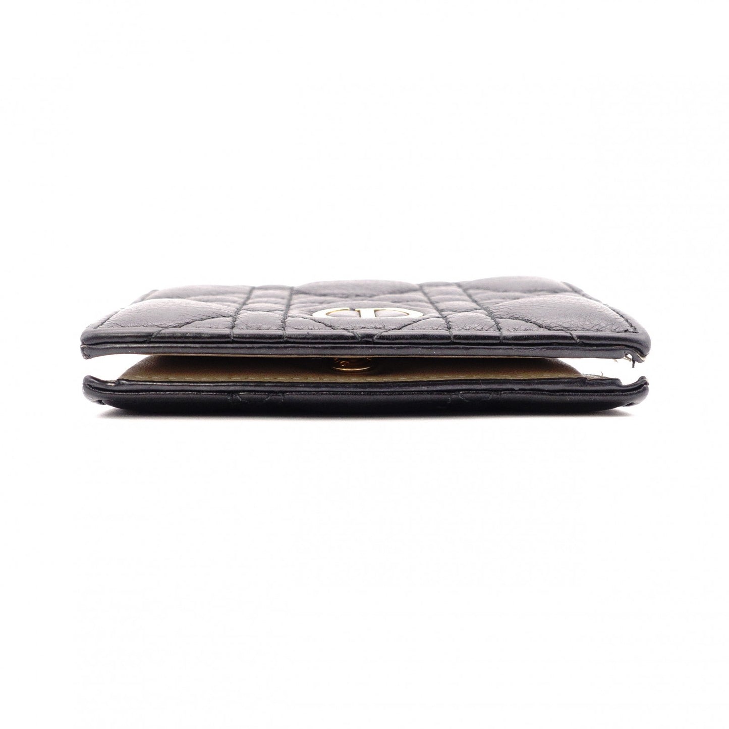 Christian Dior Cannage Bifold Wallet, Leather, Black and Beige, CD Logo