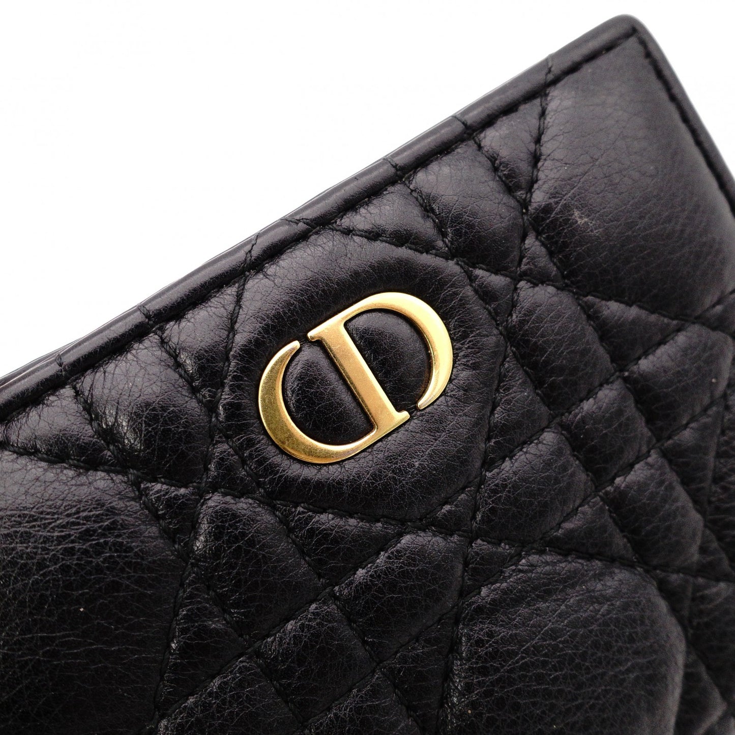 Christian Dior Cannage Bifold Wallet, Leather, Black and Beige, CD Logo