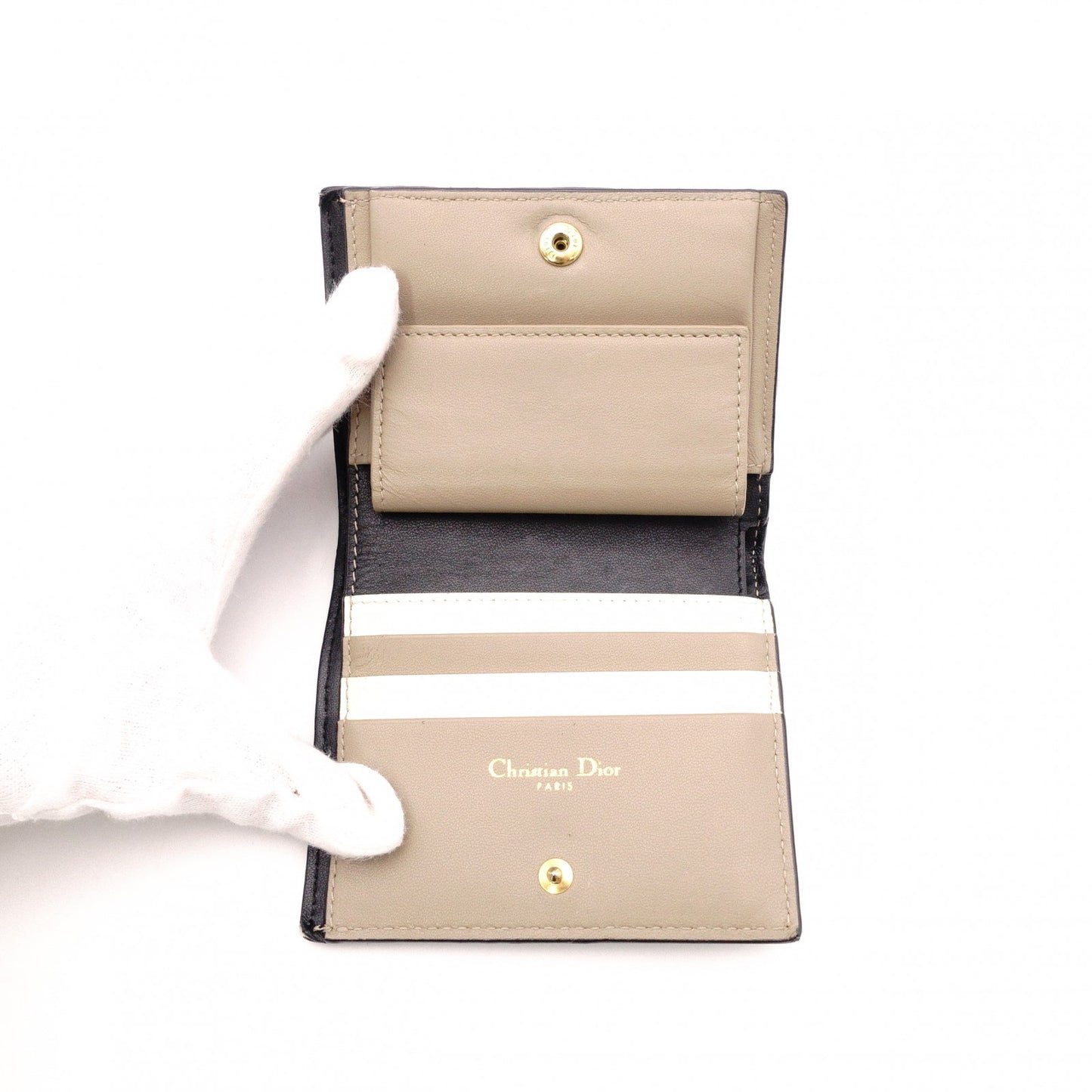Christian Dior Cannage Bifold Wallet, Leather, Black and Beige, CD Logo