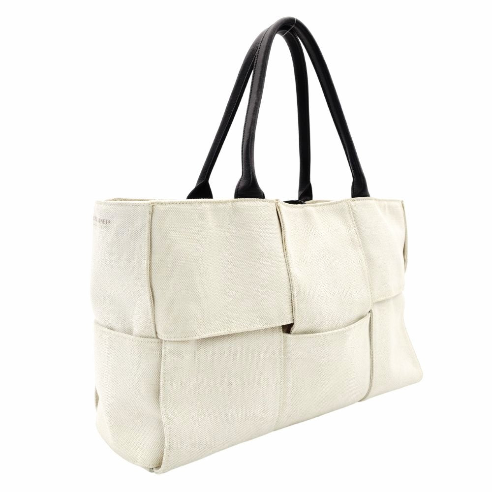 Bottega Veneta Intrecciato Tote Bag Canvas Off-White × Black Shoulder Pouch Included 7-12-043