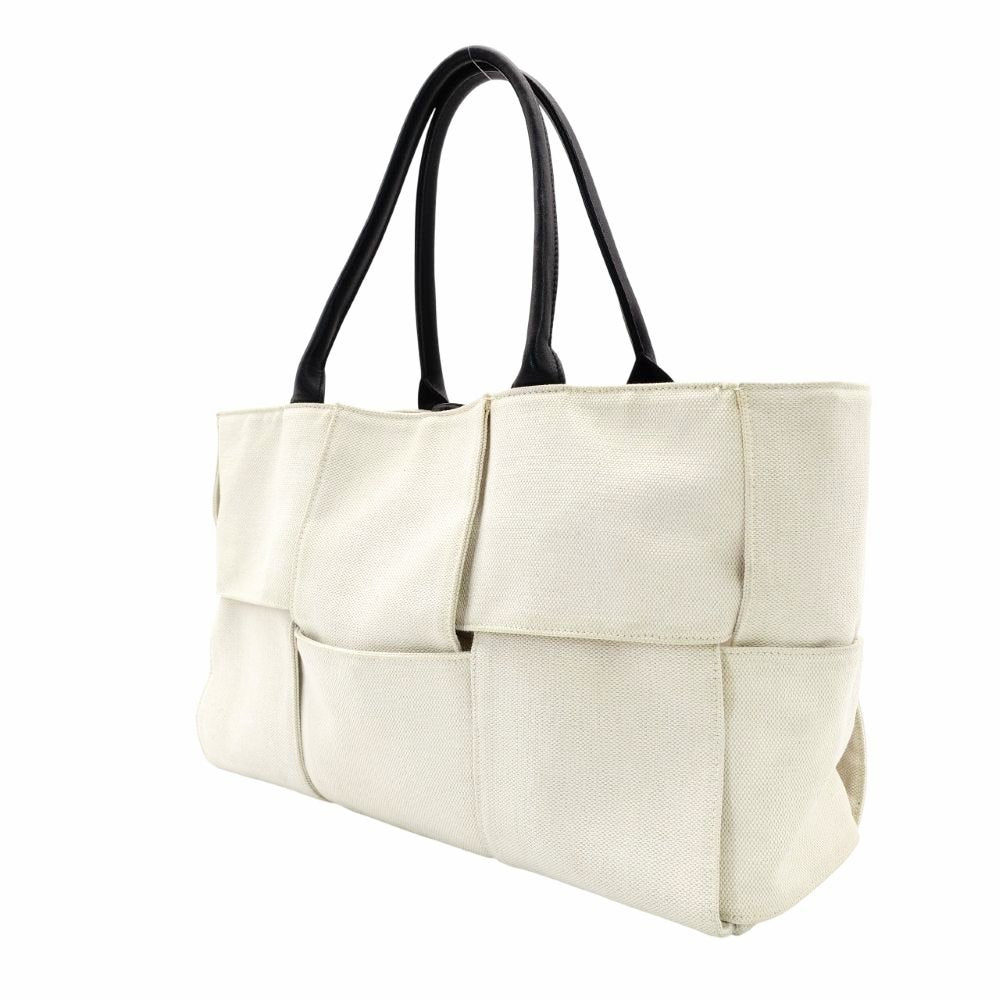 Bottega Veneta Intrecciato Tote Bag Canvas Off-White × Black Shoulder Pouch Included 7-12-043
