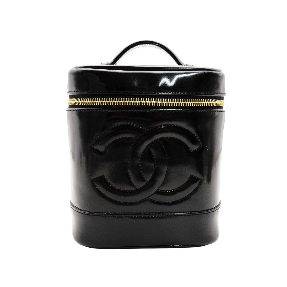 CHANEL Coco Mark Patent Leather Black Vanity Bag Black Handbag Vintage 7-11-770