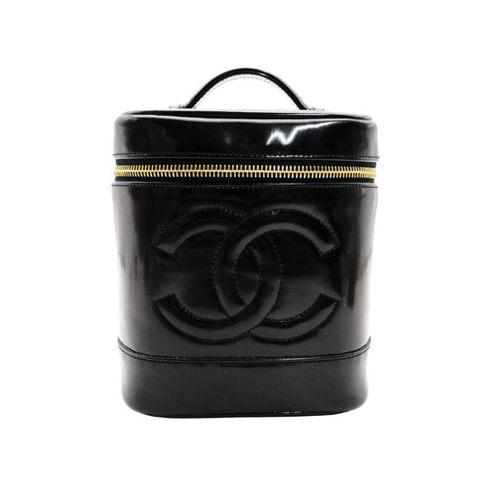 CHANEL Coco Mark Patent Leather Black Vanity Bag Black Handbag Vintage 7-11-770