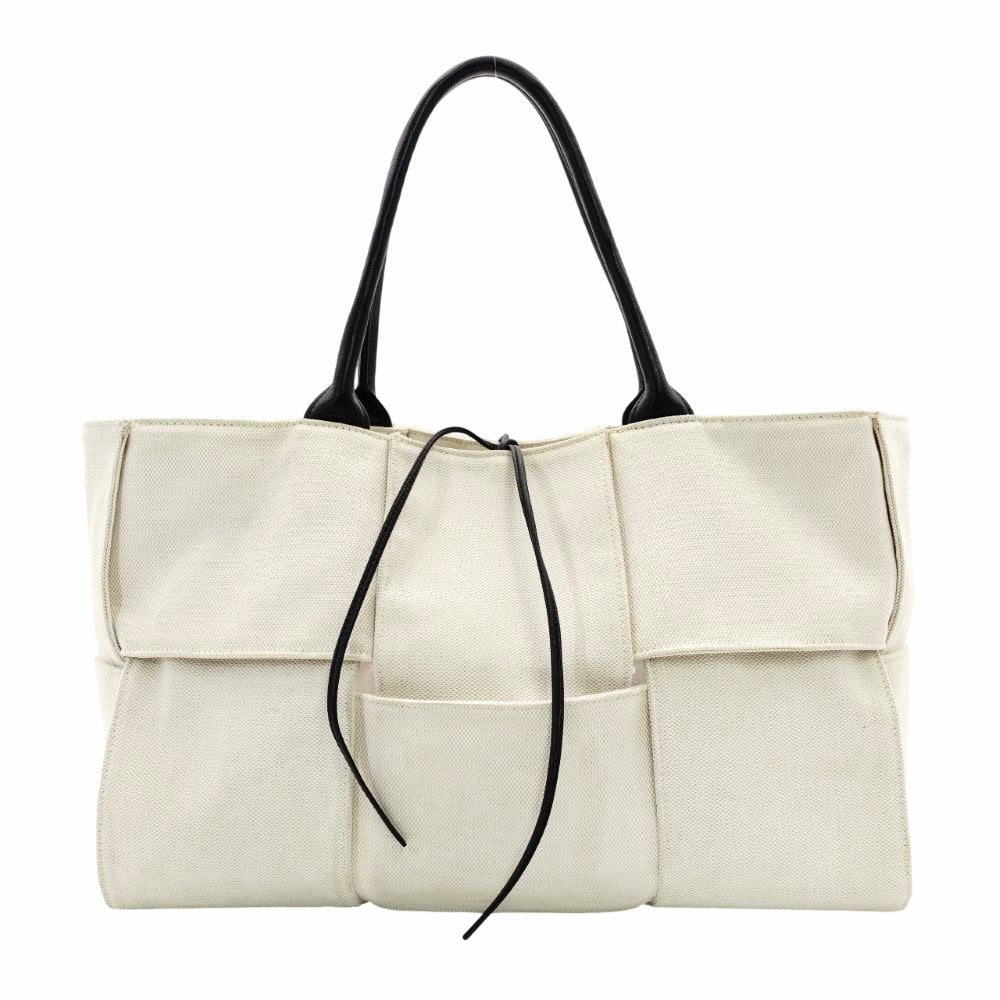 Bottega Veneta Intrecciato Tote Bag Canvas Off-White × Black Shoulder Pouch Included 7-12-043