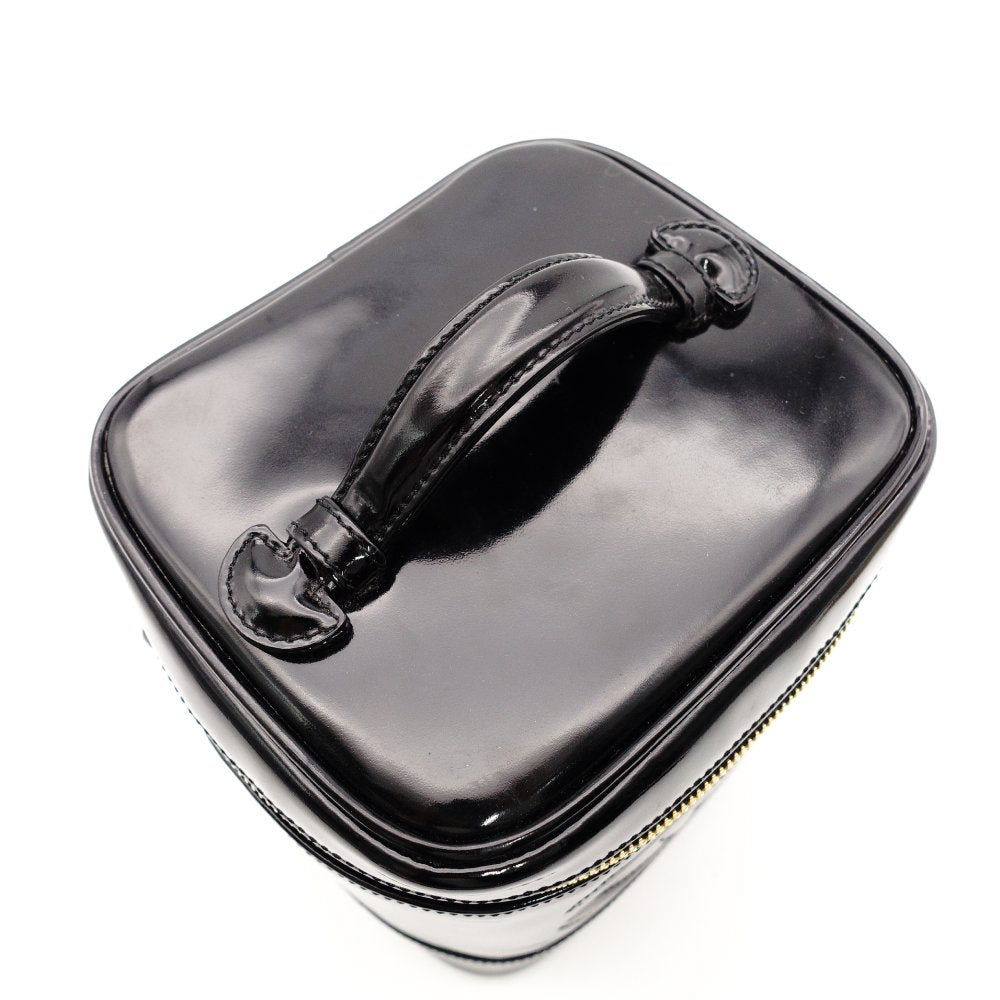 CHANEL Coco Mark Patent Leather Black Vanity Bag Black Handbag Vintage 7-11-770