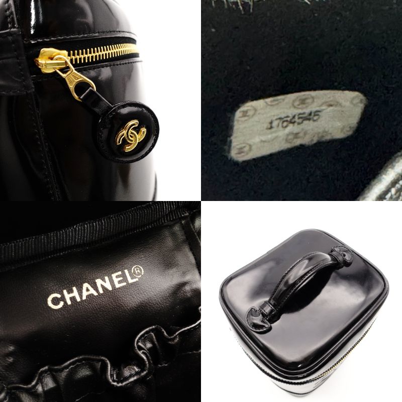 CHANEL Coco Mark Patent Leather Black Vanity Bag Black Handbag Vintage 7-11-770