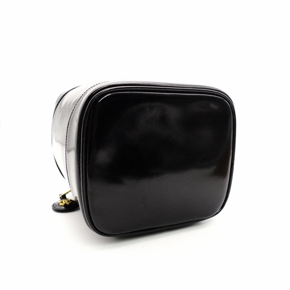 CHANEL Coco Mark Patent Leather Black Vanity Bag Black Handbag Vintage 7-11-770