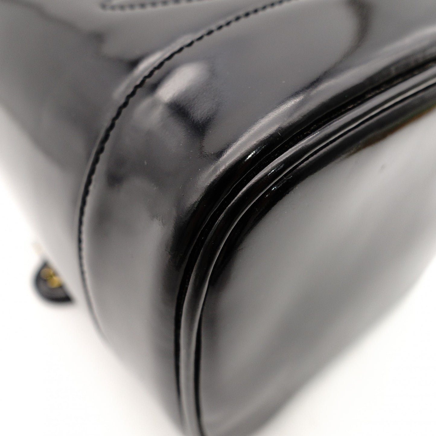 CHANEL Coco Mark Patent Leather Black Vanity Bag Black Handbag Vintage 7-11-770