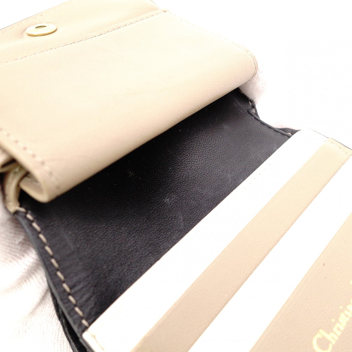 Christian Dior Cannage Bifold Wallet, Leather, Black and Beige, CD Logo