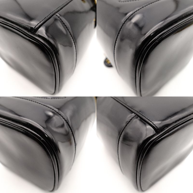 CHANEL Coco Mark Patent Leather Black Vanity Bag Black Handbag Vintage 7-11-770