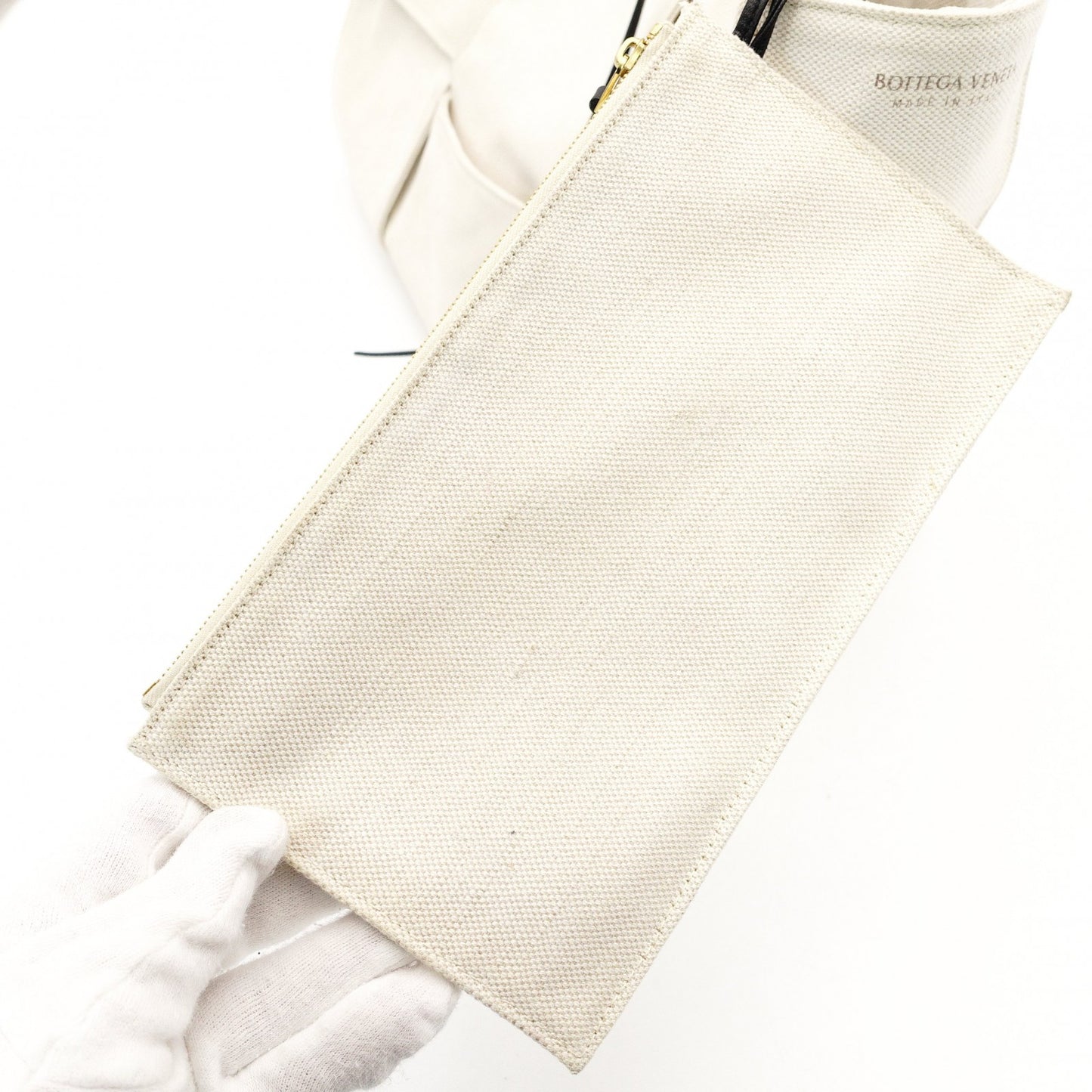 Bottega Veneta Intrecciato Tote Bag Canvas Off-White × Black Shoulder Pouch Included 7-12-043