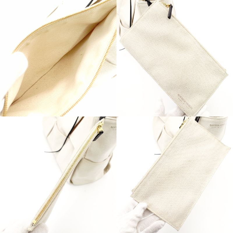 Bottega Veneta Intrecciato Tote Bag Canvas Off-White × Black Shoulder Pouch Included 7-12-043