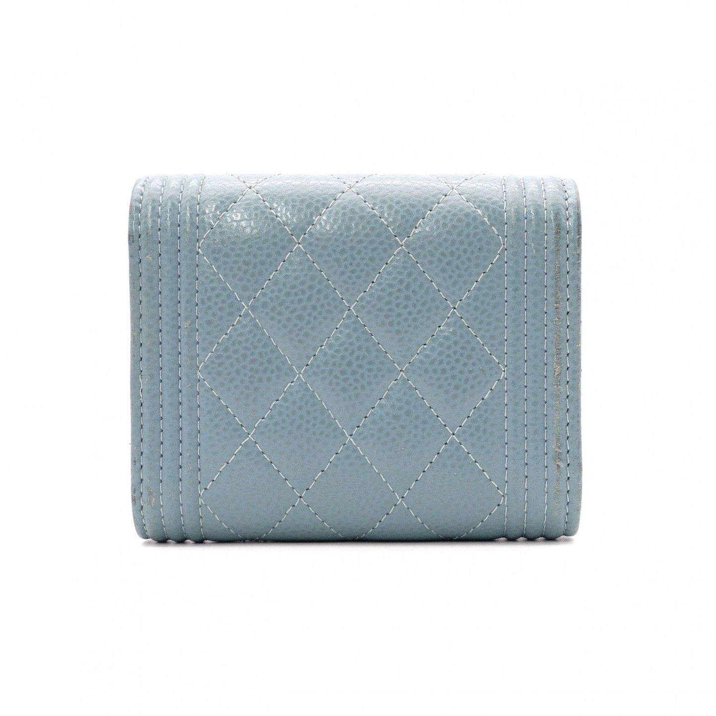 CHANEL Caviar Skin Boy Chanel Tri-fold Wallet, Leather, Blue, Gold Hardware