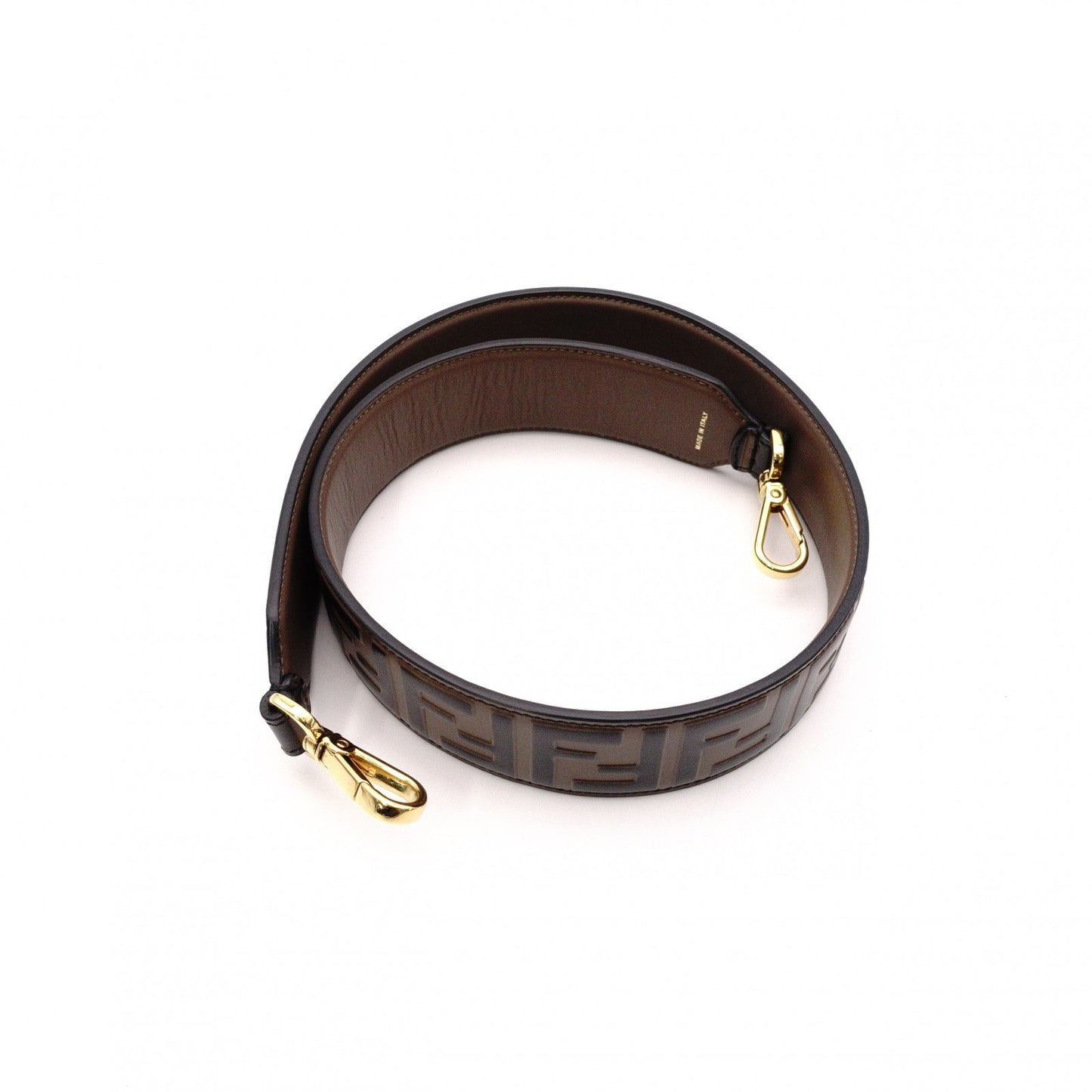 FENDI Strap Leather FF Logo Gold Hardware Reversible