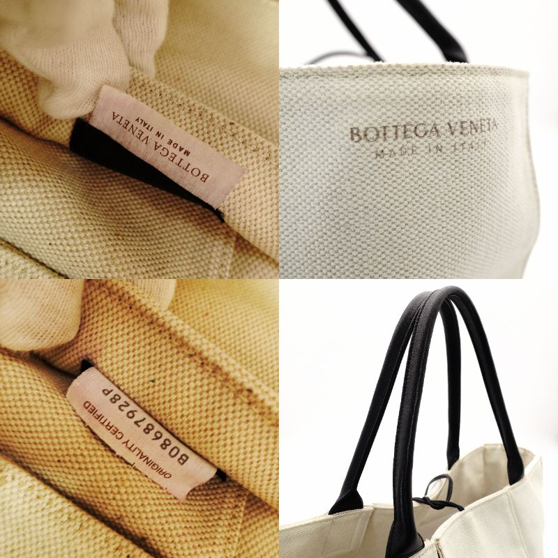 Bottega Veneta Intrecciato Tote Bag Canvas Off-White × Black Shoulder Pouch Included 7-12-043