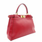 FENDI Peekaboo Handbag 2-Way Leather Red Shoulder Bag Red Gold Hardware 7-11-477