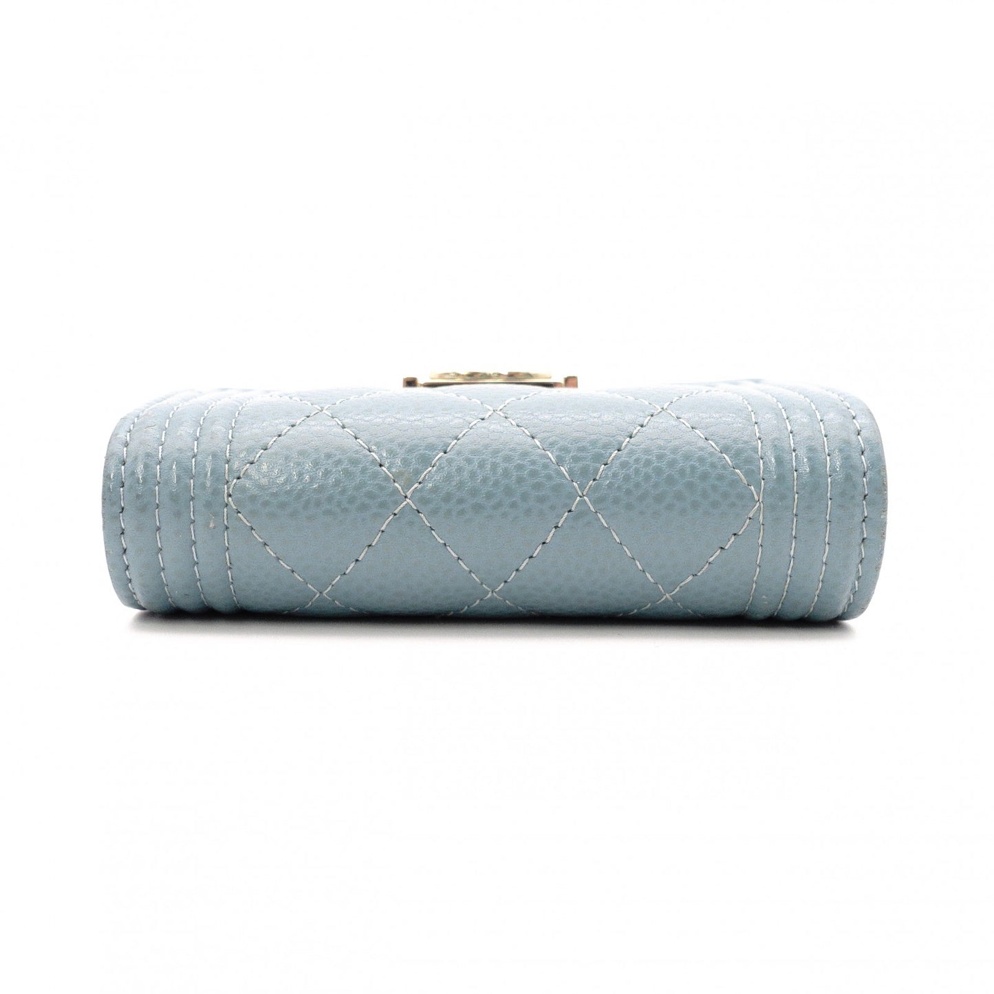 CHANEL Caviar Skin Boy Chanel Tri-fold Wallet, Leather, Blue, Gold Hardware