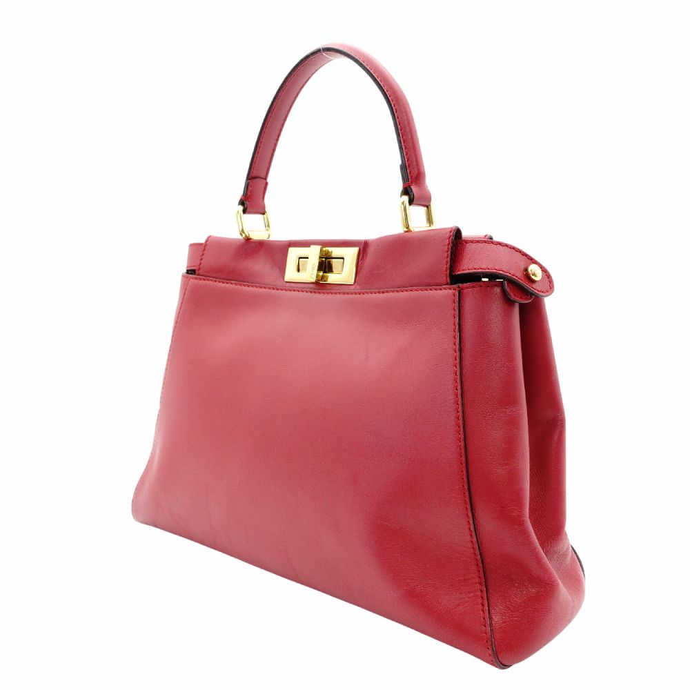 FENDI Peekaboo Handbag 2-Way Leather Red Shoulder Bag Red Gold Hardware 7-11-477