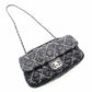 CHANEL Parisian Matelassé Nylon Tweed On-Stitch Double Chain Shoulder Bag Gray Nylon Silver Hardware 7-11-761