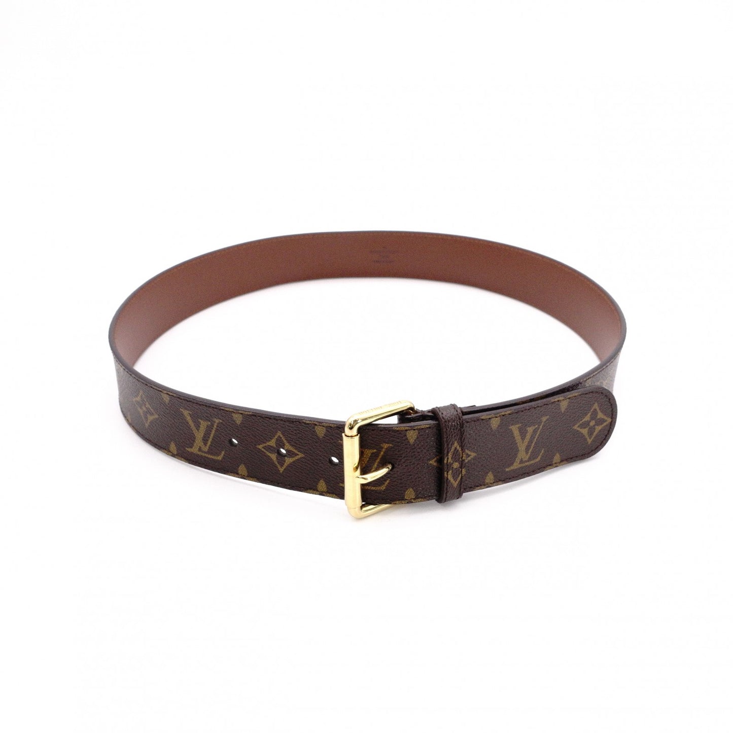 LOUIS VUITTON Monogram Canvas Belt, PVC Leather, Brown, Size 85