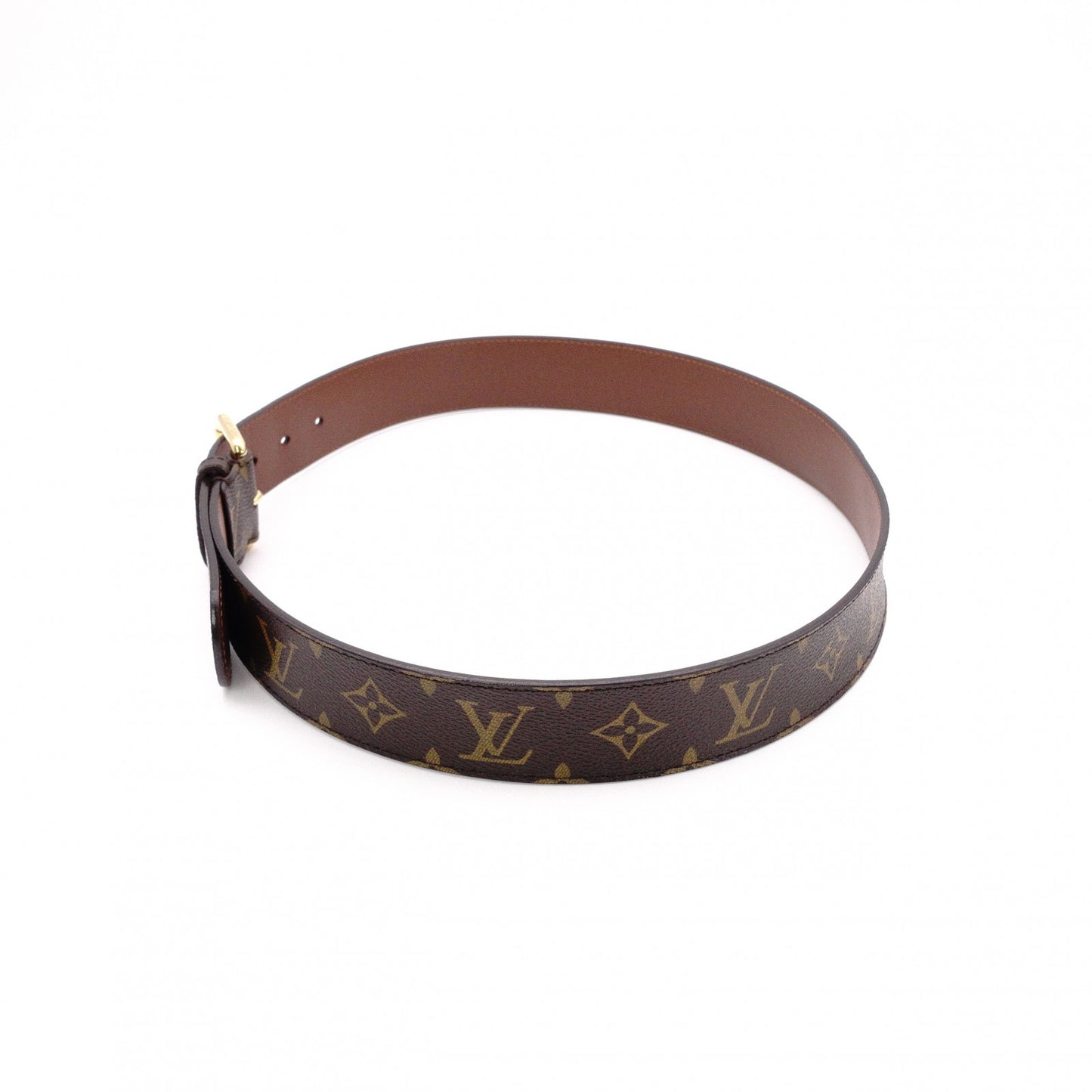 LOUIS VUITTON Monogram Canvas Belt, PVC Leather, Brown, Size 85
