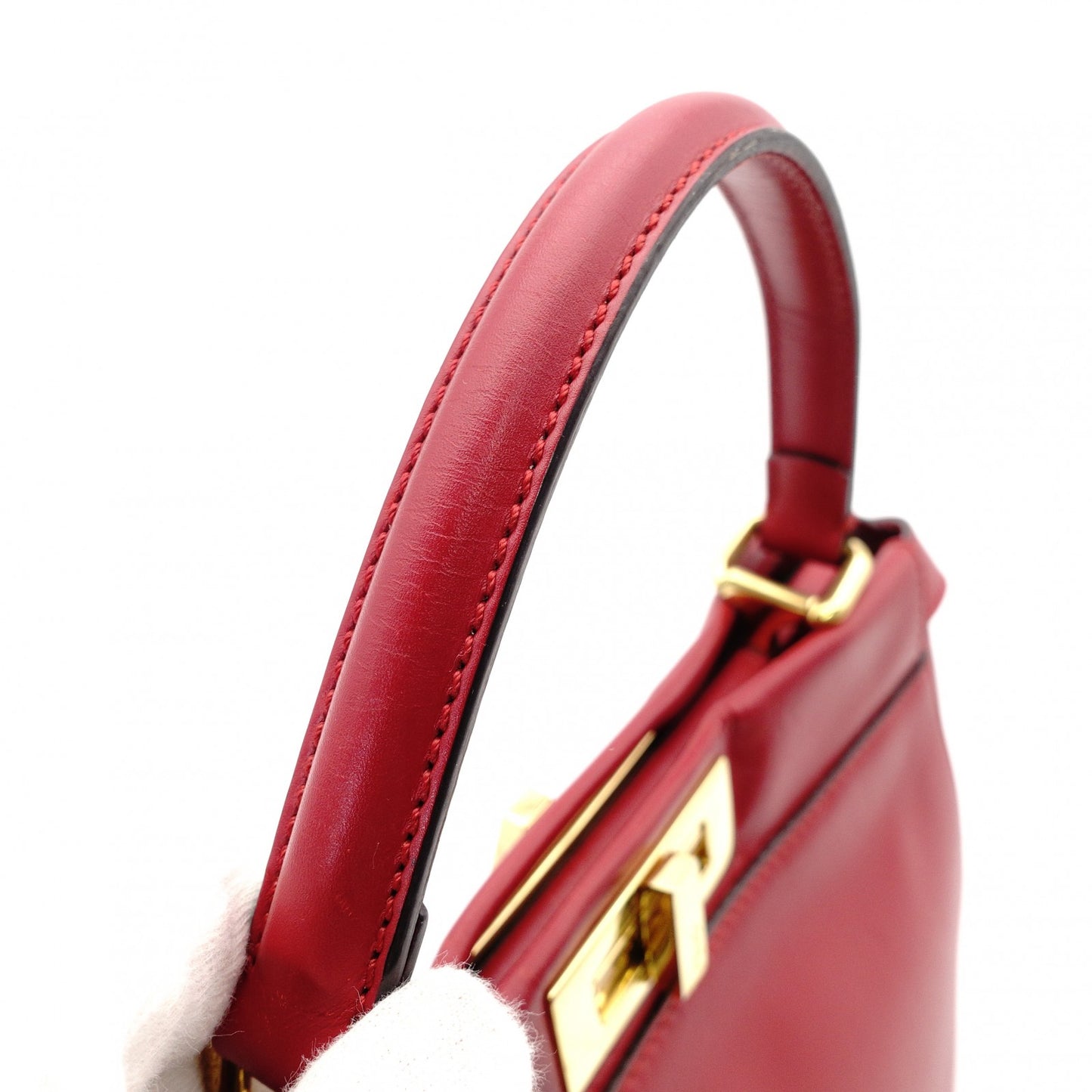 FENDI Peekaboo Handbag 2-Way Leather Red Shoulder Bag Red Gold Hardware 7-11-477