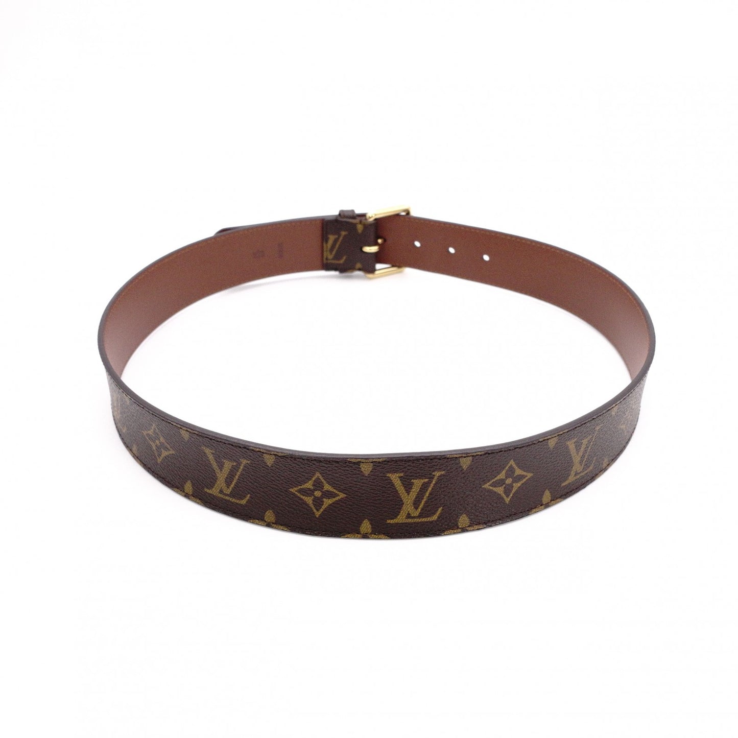 LOUIS VUITTON Monogram Canvas Belt, PVC Leather, Brown, Size 85
