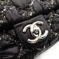 CHANEL Parisian Matelassé Nylon Tweed On-Stitch Double Chain Shoulder Bag Gray Nylon Silver Hardware 7-11-761