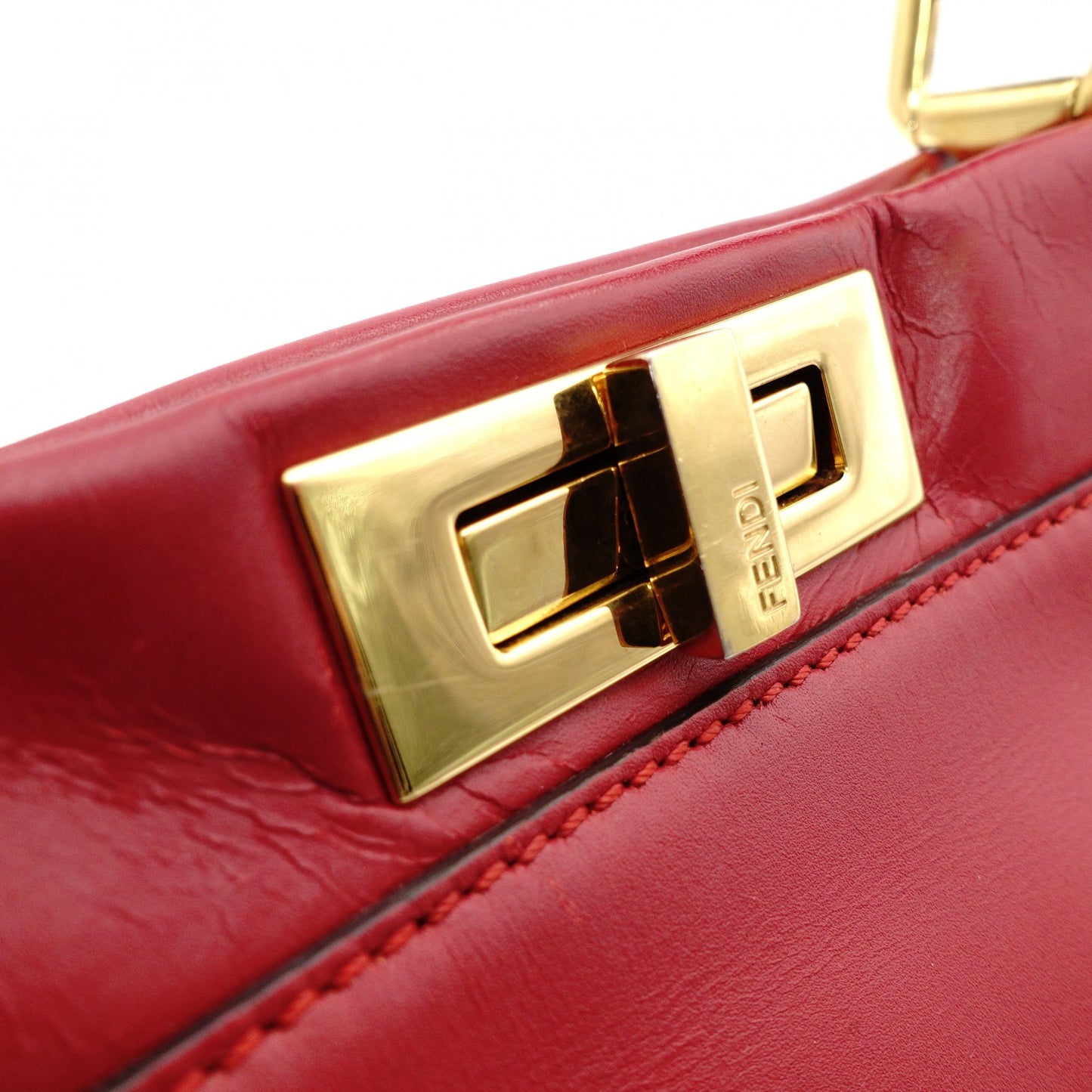 FENDI Peekaboo Handbag 2-Way Leather Red Shoulder Bag Red Gold Hardware 7-11-477