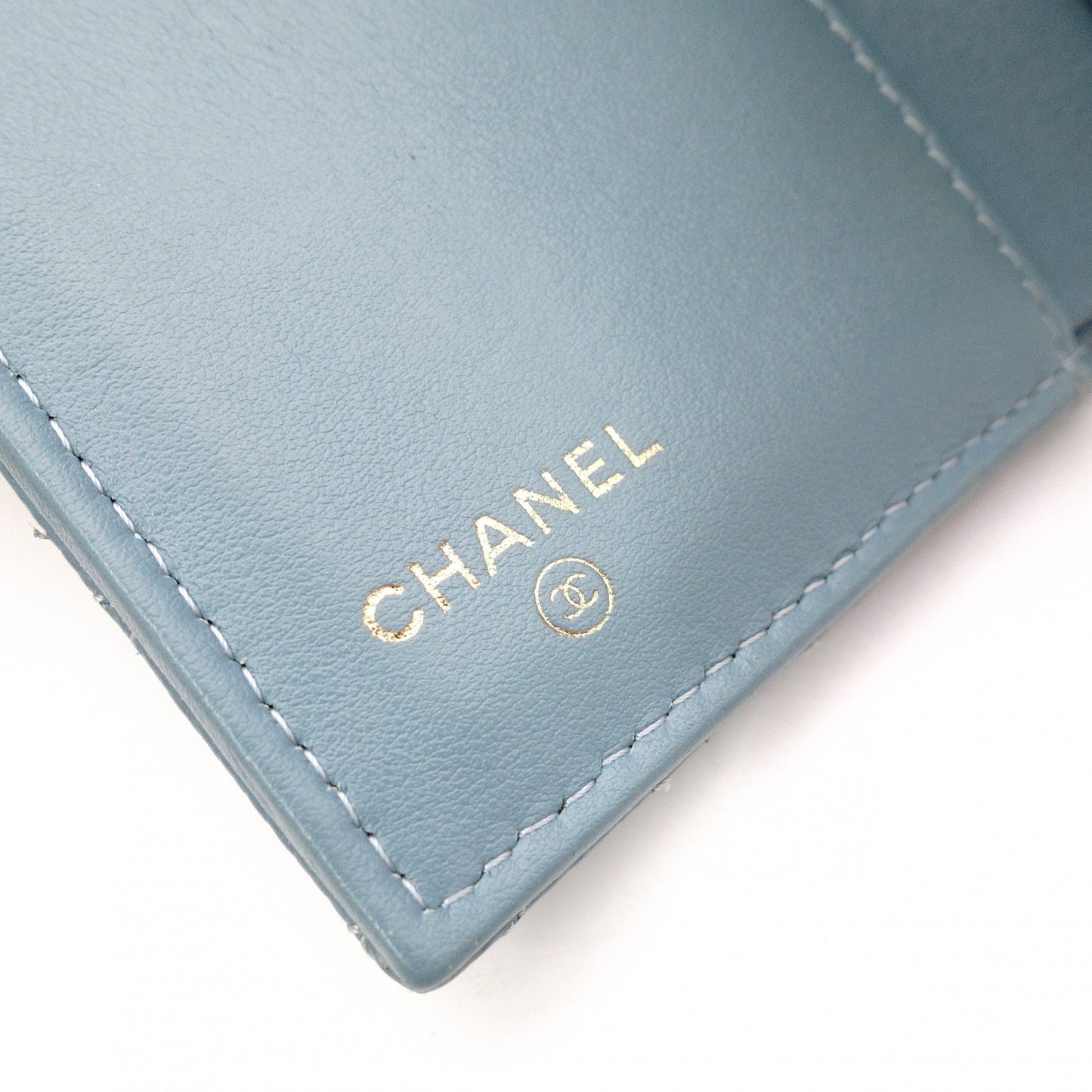 CHANEL Caviar Skin Boy Chanel Tri-fold Wallet, Leather, Blue, Gold Hardware