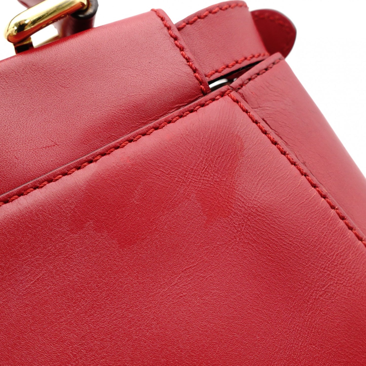 FENDI Peekaboo Handbag 2-Way Leather Red Shoulder Bag Red Gold Hardware 7-11-477